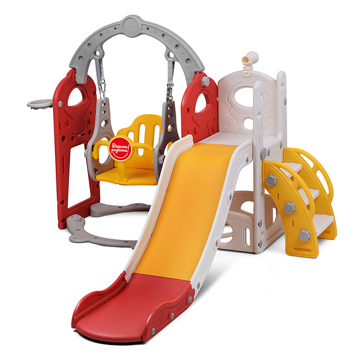 Фото к товару Комплект детский UT0140 "Космический стиль" (горка и качель) цвет красный. Комплект детский UT0140 "Космический стиль" (горка и качель) цвет красный.