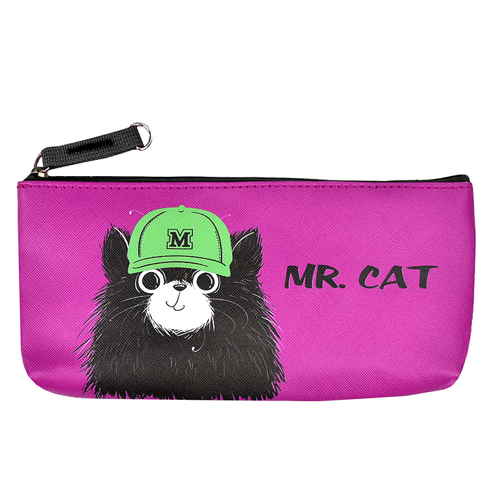 Пенал школьный "Кот в кепке" (без наполнения, 20x7,5x2 см, искусственная кожа, 