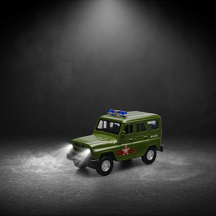 Фото к товару Машина металл свет-звук UAZ HUNTER Армия России 12 см, двер, багаж, инерция Машина металл свет-звук UAZ HUNTER Армия России 12 см, двер, багаж, инерция