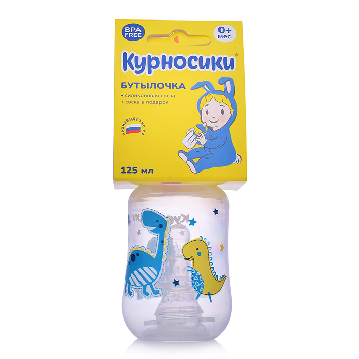 Фото к товару Бутылочка приталенная с 2-мя силиконовыми сосками без ручек "Зверята" 125 мл Бутылочка приталенная с 2-мя силиконовыми сосками без ручек "Зверята" 125 мл
