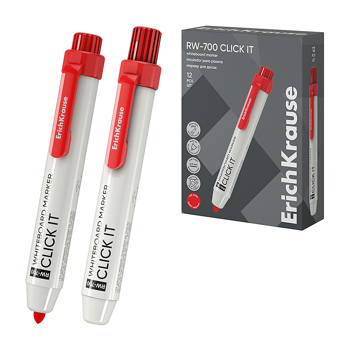 Маркер для досок автоматический RW-700 Click it, цвет чернил красный (в коробке по 12 шт