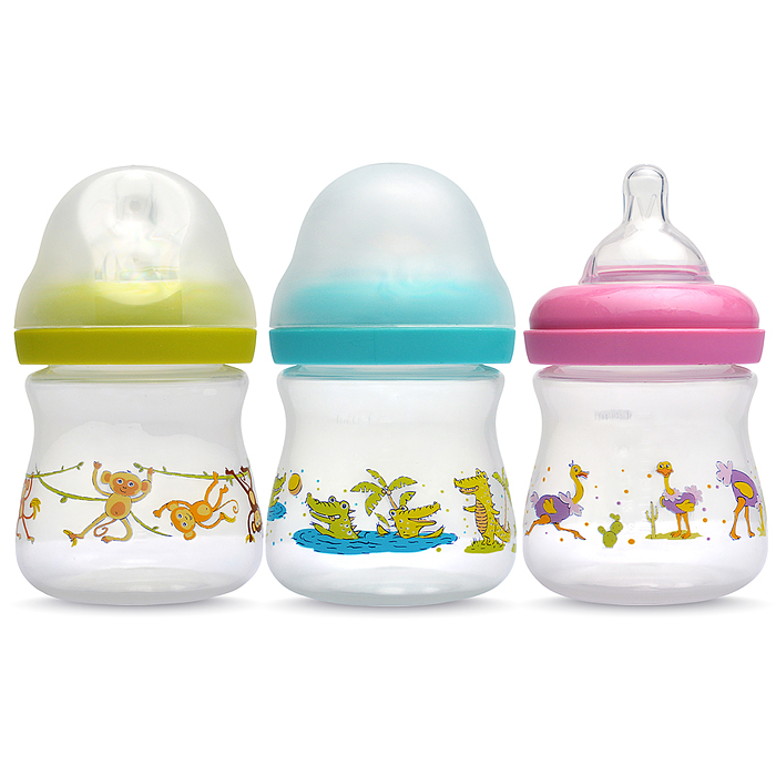 Бутылочка широкое горло с силиконовой соской без ручек "Африка" ассорти, 150 мл