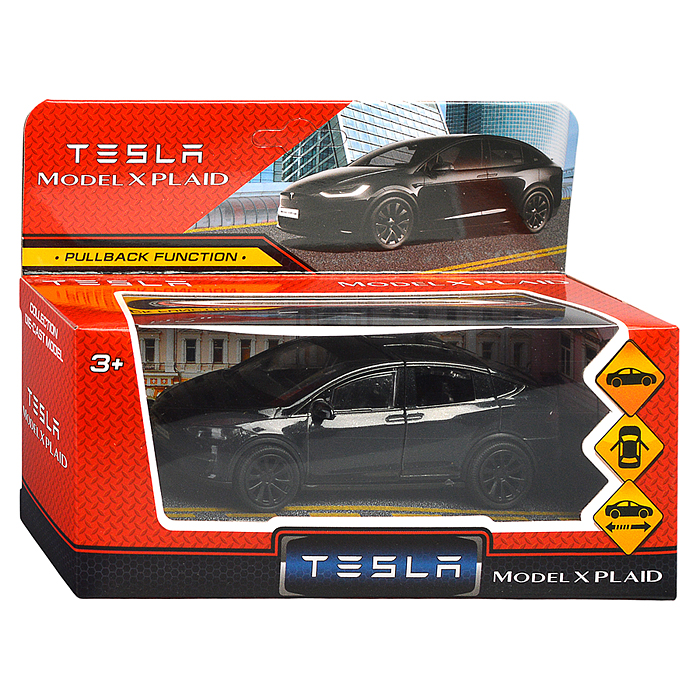 Фото к товару Машина металл Tesla Model X Plaid 12 см, двери, черн, в коробке Машина металл Tesla Model X Plaid 12 см, двери, черн, в коробке