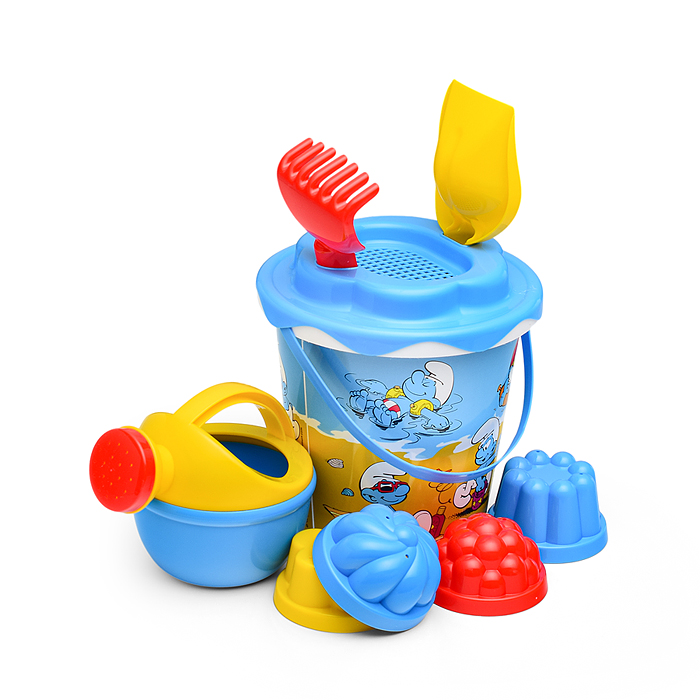 "Смурфики-2" набор №3: ведро с наклейкой, ситечко "Солнышко", лопатка №5, грабельки №5, лейка малая "Смурфики-2" набор №3: ведро с наклейкой, ситечко "Солнышко", лопатка №5, грабельки №5, лейка малая