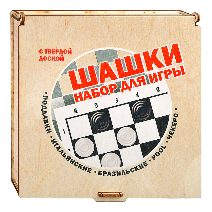 Фото к товару Игра "Шашки" (с жестким полем, деревянная коробка) Игра "Шашки" (с жестким полем, деревянная коробка)
