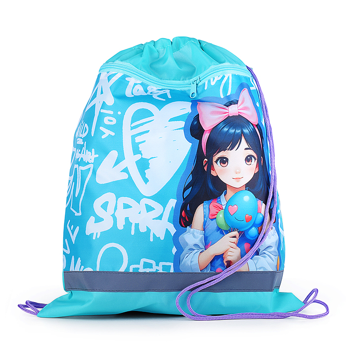 Сумка для сменной обуви, ткань, дизайн, с карманом и светоотражающей полосой "Девочка на празднике"