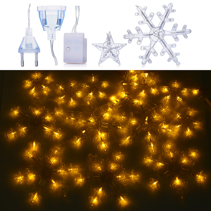 Электрогирлянда-занавес светодиодная "Снежинки", теплый Электрогирлянда-занавес светодиодная "Снежинки", теплый