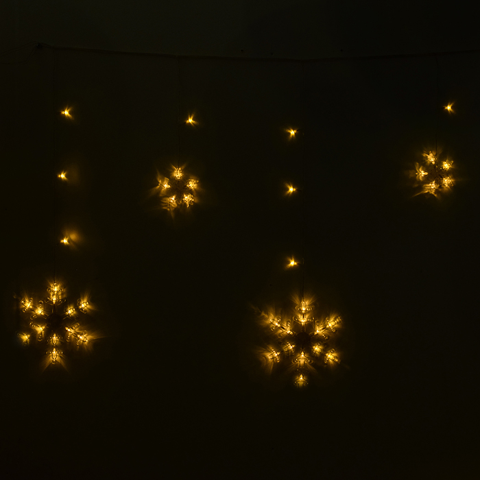 Фото к товару Электрогирлянда-занавес светодиодная "Снежинки", теплый Электрогирлянда-занавес светодиодная "Снежинки", теплый