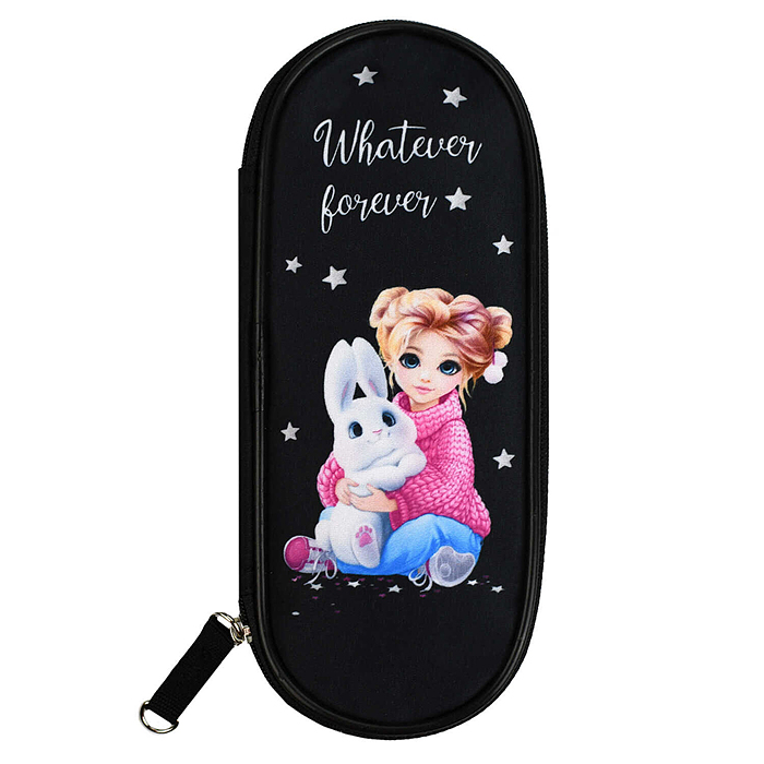 Пенал школьный "Девочка и зайка" (без наполнения, 20.5х7.5х4 см, микрофибра на 