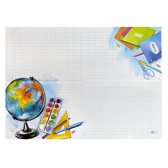 Плёнка цветная для школьных уроков труда "Глобус" 50х70 см, голубой, ПВХ плотностью 13