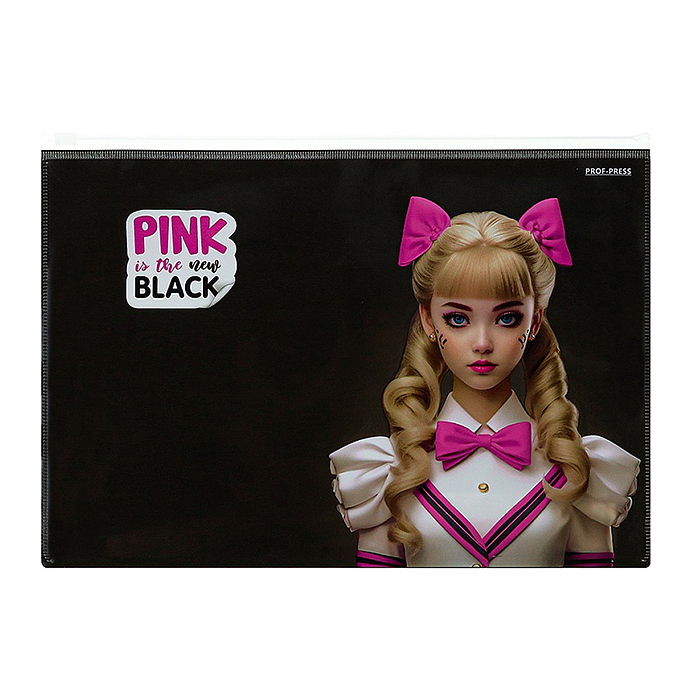 Папка-конверт на молнии, А4, 180мкм, "PINK&BLACK"