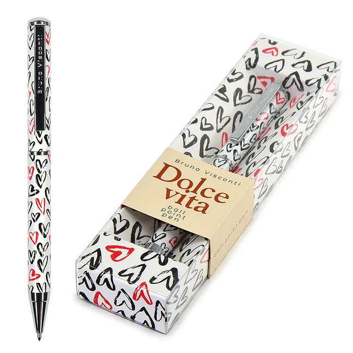 Ручка шариковая "Dolce vita. Сердечки. Красные и черные" металлический корпус 0,7 мм, синяя