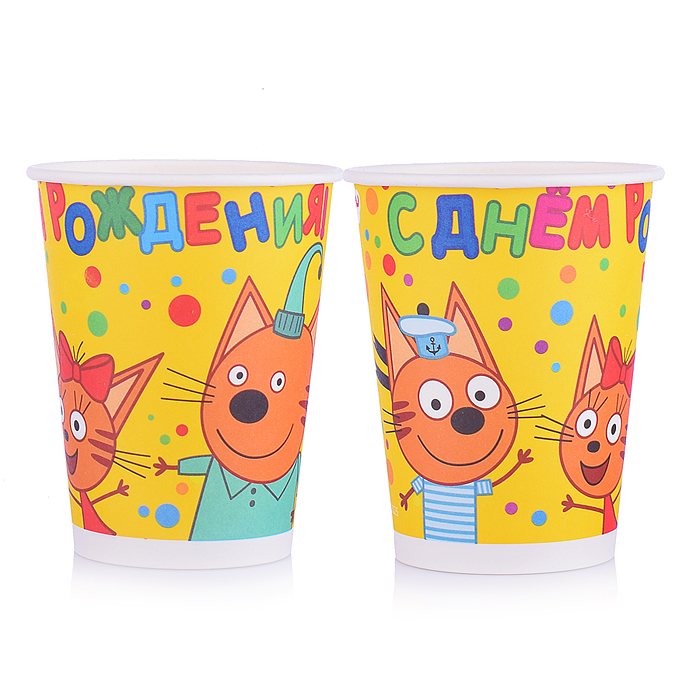Стаканчики "Три кота" стаканы бумажные, 6 штук.