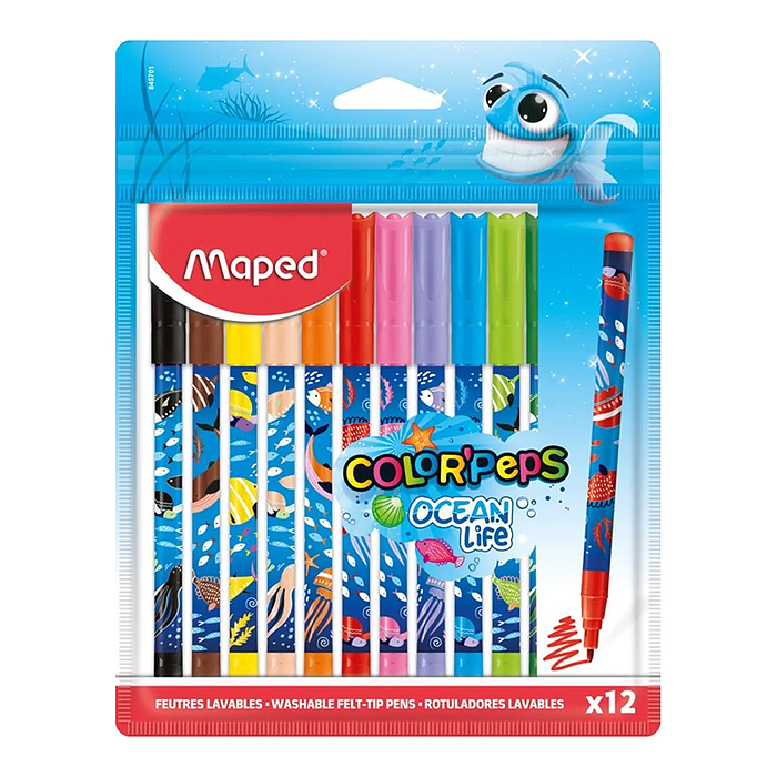 Фломастеры 12 шт. декорированные "Color'peps ocean life" суперсмываемые
