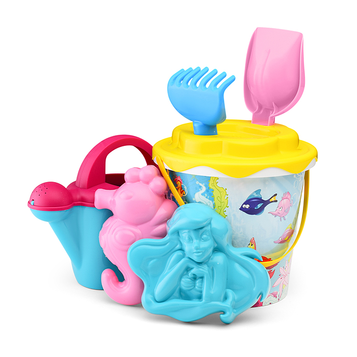 Набор Disney «Русалочка» №4: ведро с наклейкой, ситечко "Солнышко", лопатка №5, грабельки №5, формоч Набор Disney «Русалочка» №4: ведро с наклейкой, ситечко "Солнышко", лопатка №5, грабельки №5, формоч