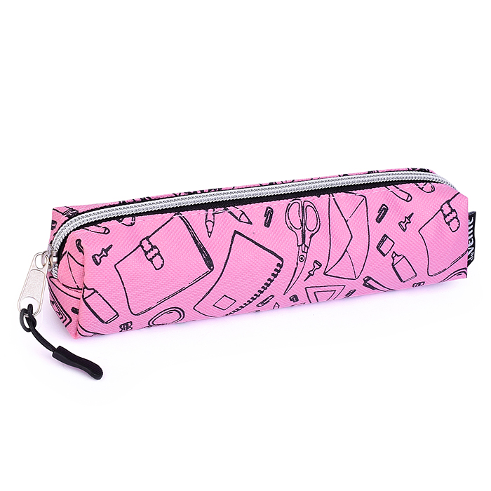 Пенал "School" 21x4x4 см, прямоугольный, на молнии, текстильный, в пластиковом пакете, розо