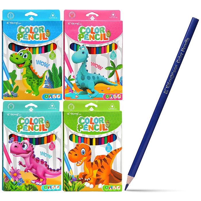 Карандаши цветные 18 цв.,"Динозаврики", пластиковые, заточенные, трехгранные, грифель3.0мм