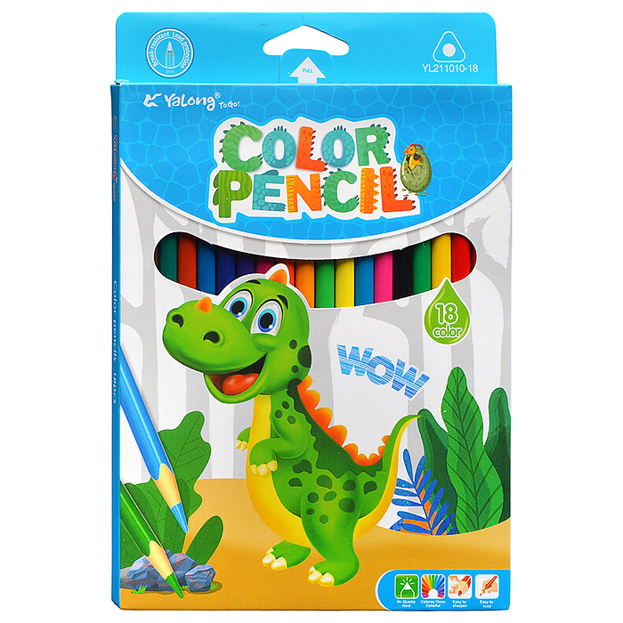 Карандаши цветные 18 цв.,"Динозаврики", пластиковые, заточенные, трехгранные, грифель3.0мм