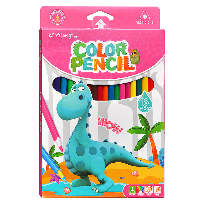 Карандаши цветные 18 цв.,"Динозаврики", пластиковые, заточенные, трехгранные, грифель3.0мм
