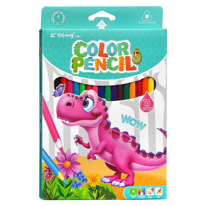 Карандаши цветные 18 цв.,"Динозаврики", пластиковые, заточенные, трехгранные, грифель3.0мм