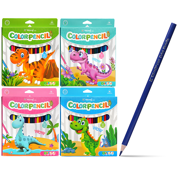 Карандаши цветные 24 цв., "Динозаврики", пластиковые, заточенные, трехгранные, грифель3.0мм
