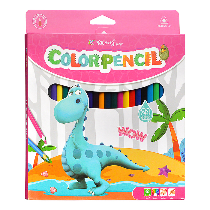 Карандаши цветные 24 цв., "Динозаврики", пластиковые, заточенные, трехгранные, грифель3.0мм