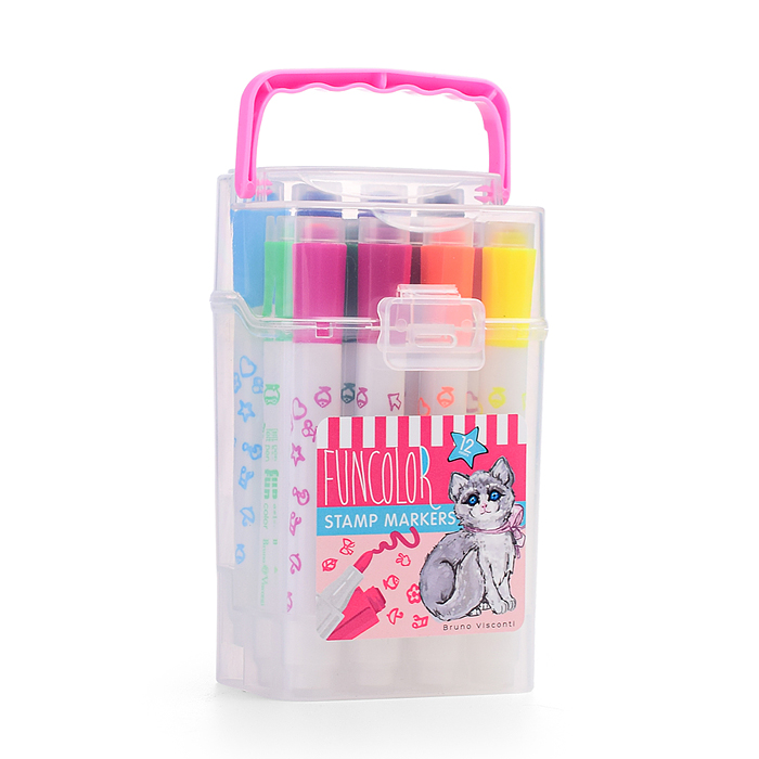 Фото к товару Фломастеры-штампики "Funcolor" 12цв. в пластиковом пенале Фломастеры-штампики "Funcolor" 12цв. в пластиковом пенале