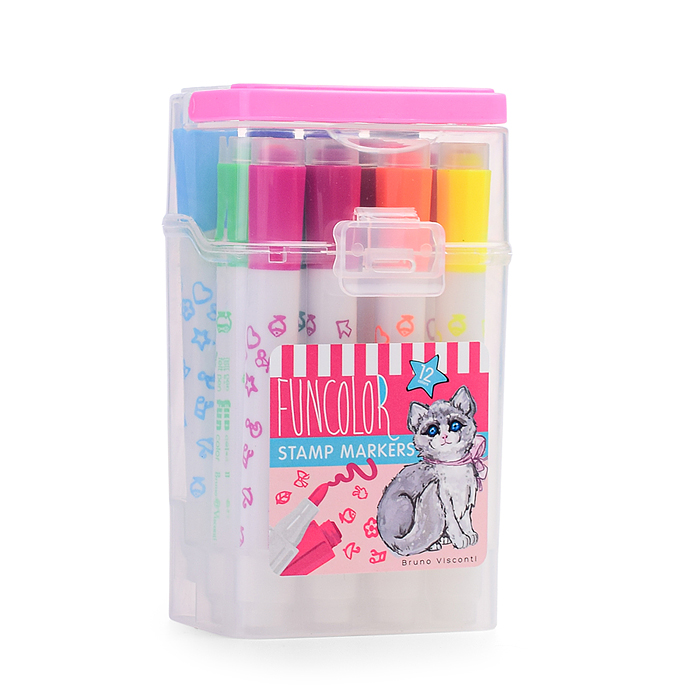 Фото к товару Фломастеры-штампики "Funcolor" 12цв. в пластиковом пенале Фломастеры-штампики "Funcolor" 12цв. в пластиковом пенале