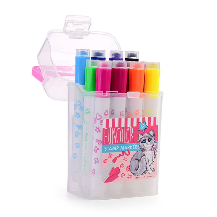 Фото к товару Фломастеры-штампики "Funcolor" 12цв. в пластиковом пенале Фломастеры-штампики "Funcolor" 12цв. в пластиковом пенале
