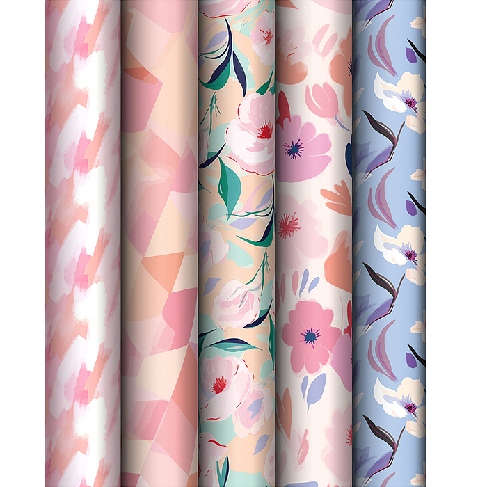 Упаковочная бумага "Floral mood", глянц. 70*100см, 80 г/м2, ассорти, 5 дизайнов Упаковочная бумага "Floral mood", глянц. 70*100см, 80 г/м2, ассорти, 5 дизайнов