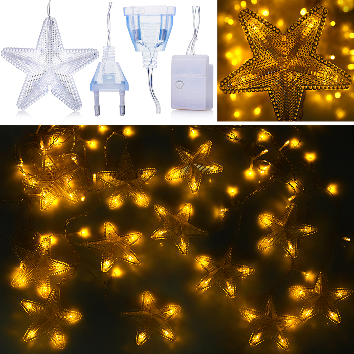 Электрогирлянда-занавес светодиодная "Звездочки", теплый Электрогирлянда-занавес светодиодная "Звездочки", теплый