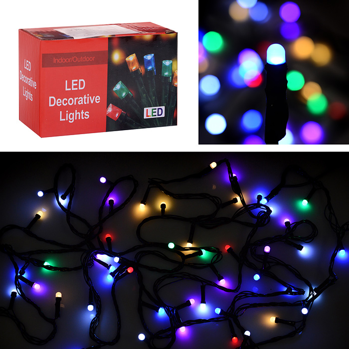 Электрогирлянда светодиодная 5м., 50 ламп, цвет: цветной Электрогирлянда светодиодная 5м., 50 ламп, цвет: цветной