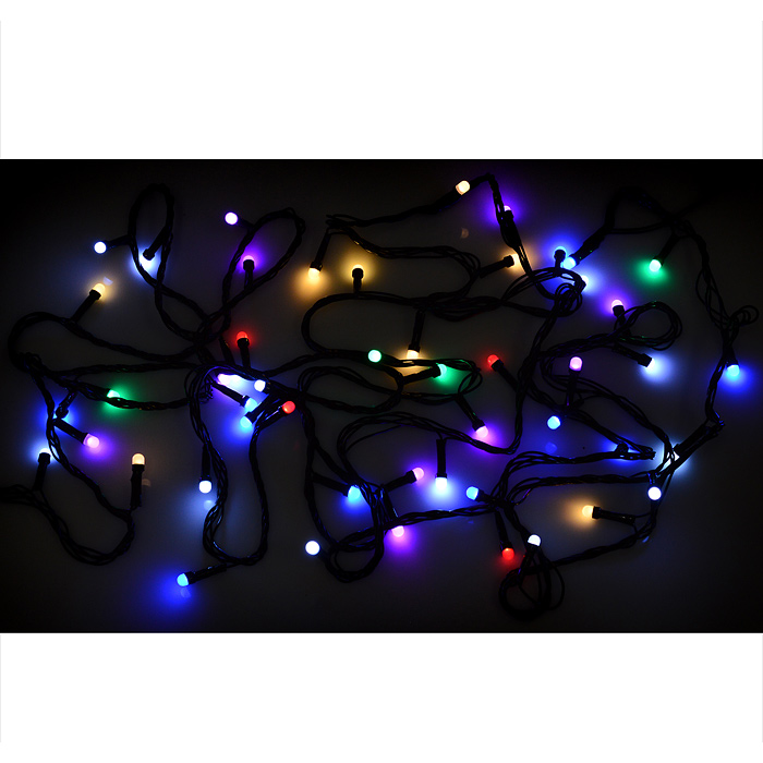 Фото к товару Электрогирлянда светодиодная 5м., 50 ламп, цвет: цветной Электрогирлянда светодиодная 5м., 50 ламп, цвет: цветной