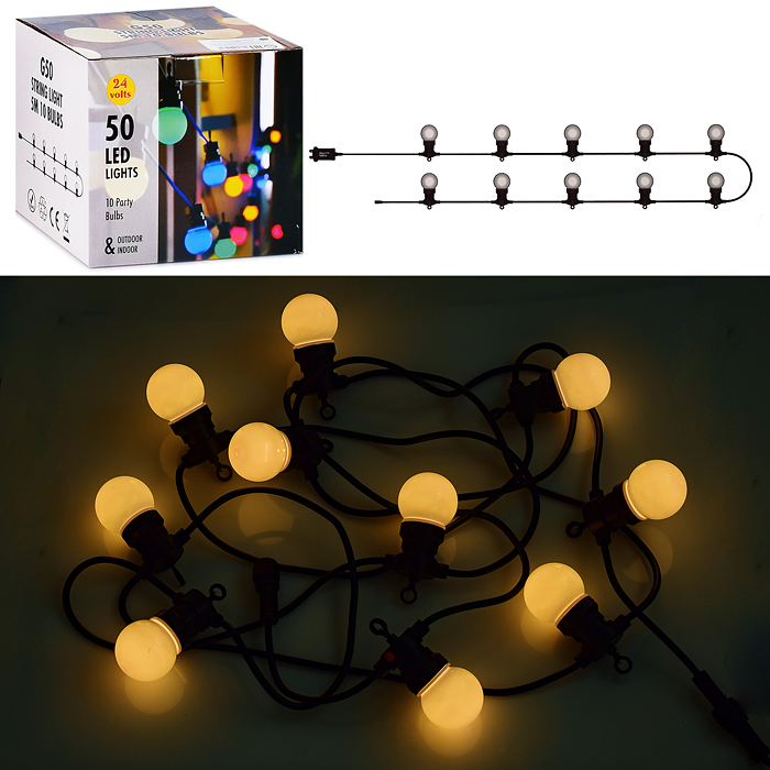 Электрогирлянда светодиодная Лампы 5,5см, 10 ламп, теплый Электрогирлянда светодиодная Лампы 5,5см, 10 ламп, теплый