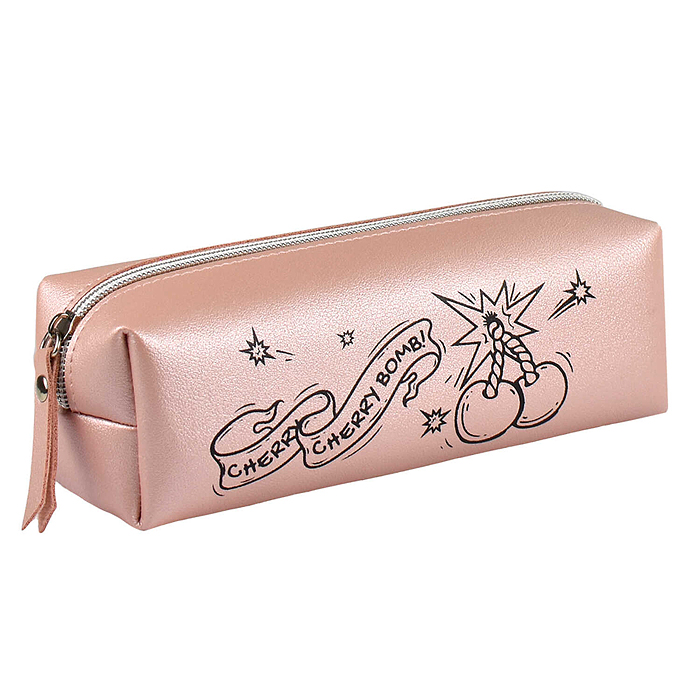 Пенал школьный "Розовая вишня" без наполнения, 19.5х5.5х6 см, искусственная кожа