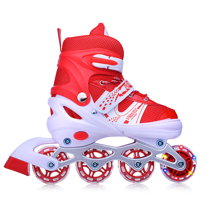 Фото к товару Ролики детские, размер M, красные (со шлемом и защитным снаряжением) Ролики детские, размер M, красные (со шлемом и защитным снаряжением)