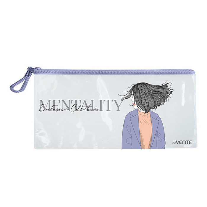 Папка на молнии "Mentality" DL (235x108 мм) прозрачный ПВХ 280 мкм с дизайном, текстильная 
