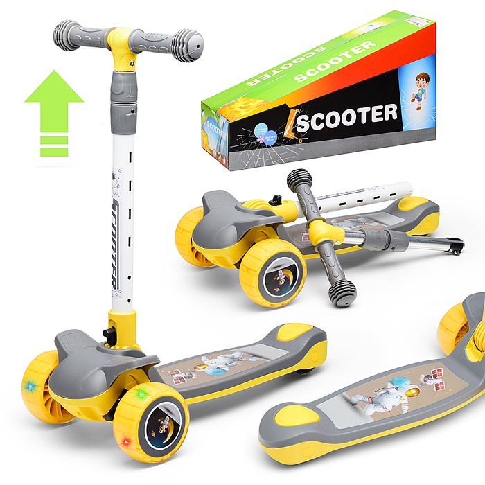 Самокат U001195Y 3-х кол., желтый, PU, в коробке Самокат U001195Y 3-х кол., желтый, PU, в коробке