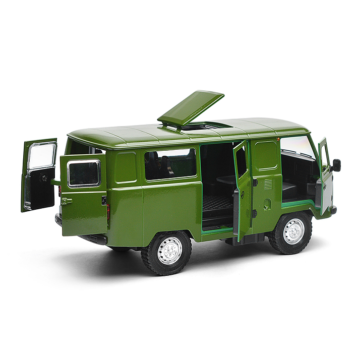 Фото к товару Машина металл UAZ УАЗ 452, 18,5 см, (свет-звук, двер. люк, баг,зеленый) инерц., в коробке Машина металл UAZ УАЗ 452, 18,5 см, (свет-звук, двер. люк, баг,зеленый) инерц., в коробке