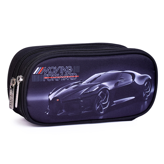 Пенал "Luxury Car" 22x9,5x7 см, овальный для 60 предметов, 2 отделения на молнии, одно с вн