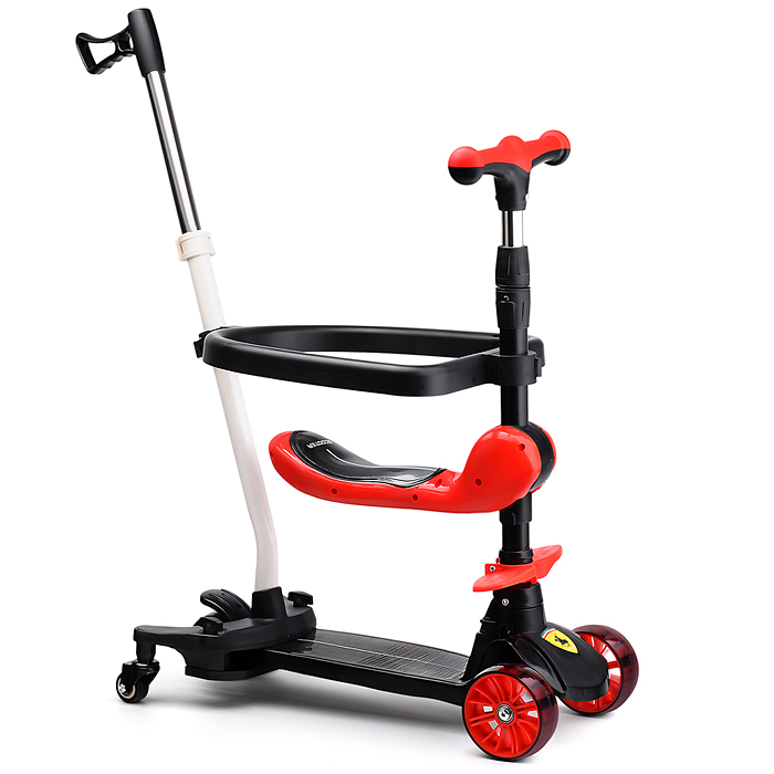 Самокат U027765Y 3-х. кол., с сиденьем, родительской ручкой, колеса PU, черный, в коробке