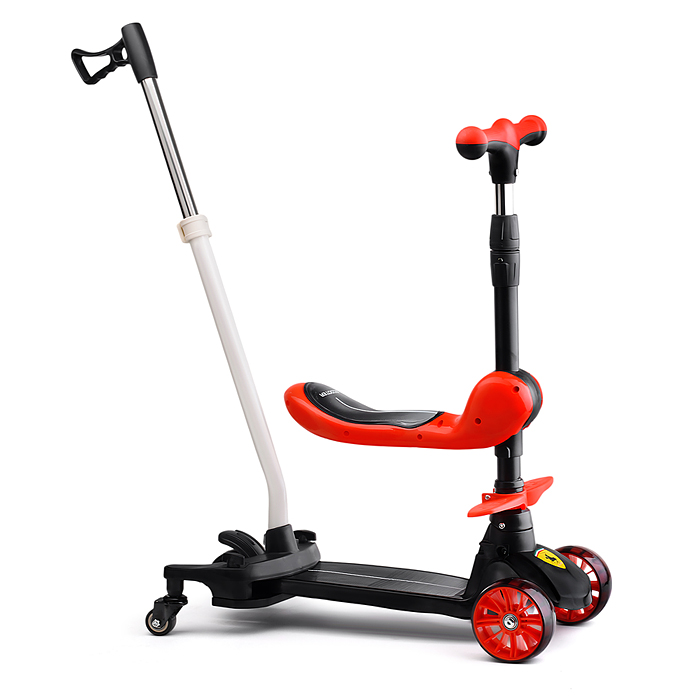 Самокат U027765Y 3-х. кол., с сиденьем, родительской ручкой, колеса PU, черный, в коробке