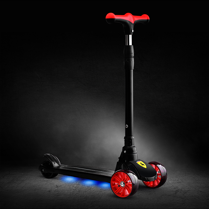 Самокат U027765Y 3-х. кол., с сиденьем, родительской ручкой, колеса PU, черный, в коробке