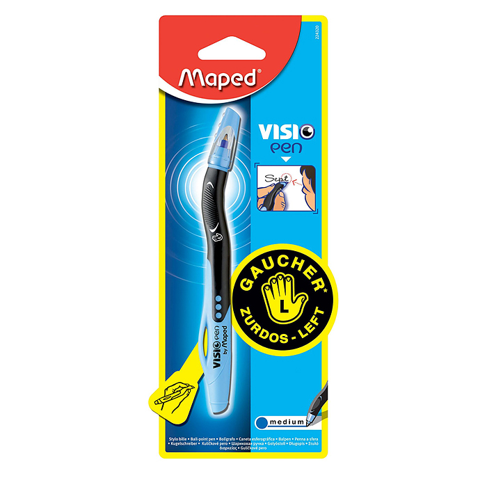 Ручка шариковая для левшей "VISIO" эргоном., спец.форма, синяя, 1 шт в блистере