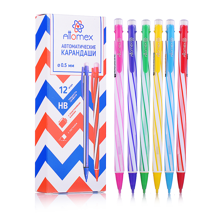 Карандаш автоматический "Attomex" d=0,5 мм, НВ, непрозрачный корпус, с пластиковым держателем, с кли