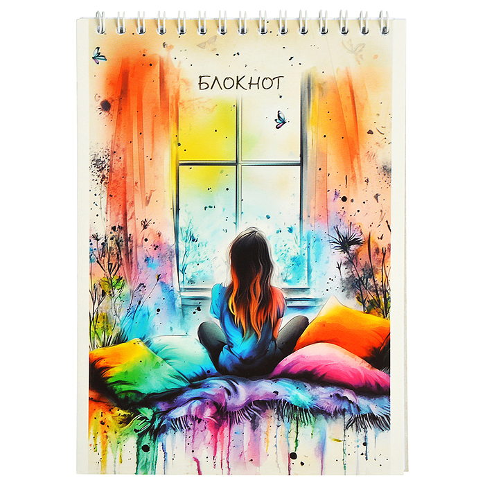 Блокнот 32л. А5 клетка "Девочка у окна" на гребне Блокнот 32л. А5 клетка "Девочка у окна" на гребне