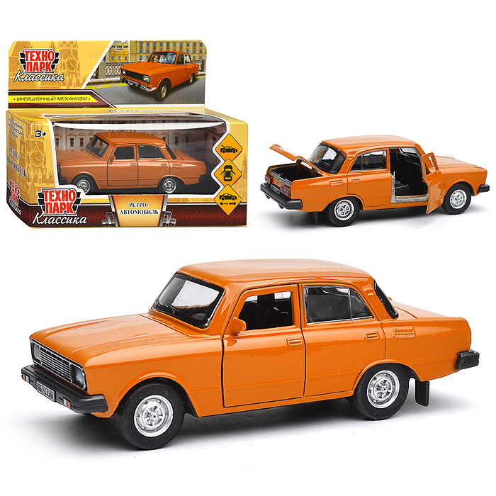 Машина металл Ретро-модель,12,5 см, (откр. дв, баг, оранжевый) инерц., в коробке