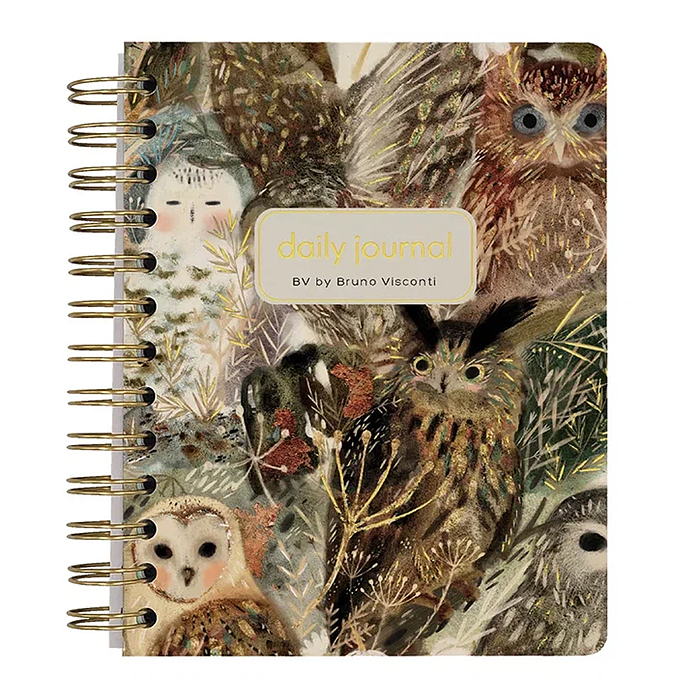 Ежедневник на золотом гребне А6, 136 л, "Black&Whitе" Волшебные совы