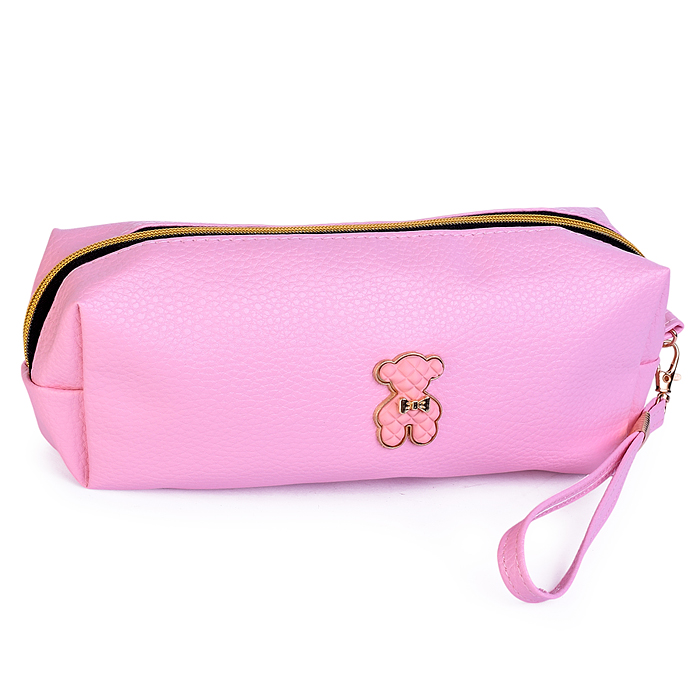 Пенал-косметичка "Teddy" 21,5x8x5 см, прямоугольный для 75 предметов, на молнии, розовый