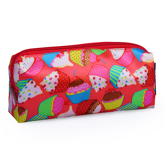 Пенал-косметичка на молнии, большой, тканевый 195/40/84 "Розовые пирожные" сатин 